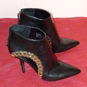 INC International Concepts Black Ankle Boots with Gold Chain